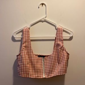 NASTY GAL Pink/White Checkered Crop Top